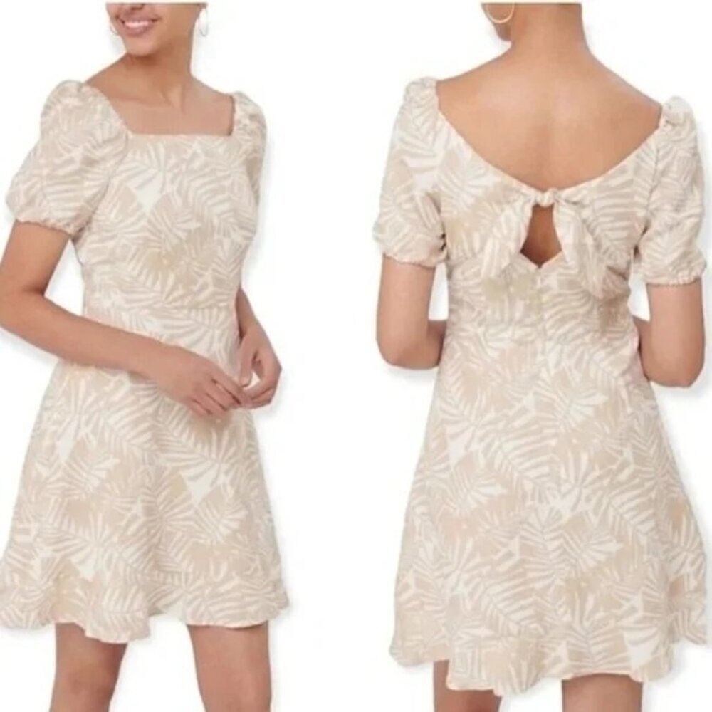 LOFT Sun Dress Linen Neutral Colors Tropical Print - Size 4